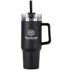 Black - Promotional Tapered Tumbler w/ Handle & Straw - 40 oz.