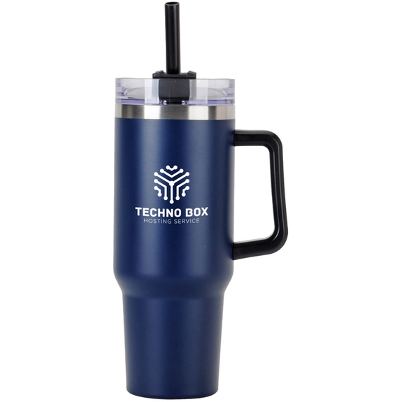 Navy blue - Promotional Tapered Tumbler w/ Handle & Straw - 40 oz.