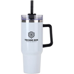 White - Promotional Tapered Tumbler w/ Handle & Straw - 40 oz.