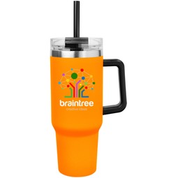 Orange Full Color Intrepid Stainless Steel Logo Tumbler w/ Handle - 40 oz.
