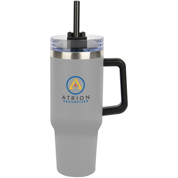 Gray - Full Color Intrepid Stainless Steel Logo Tumbler w/ Handle - 40 oz.