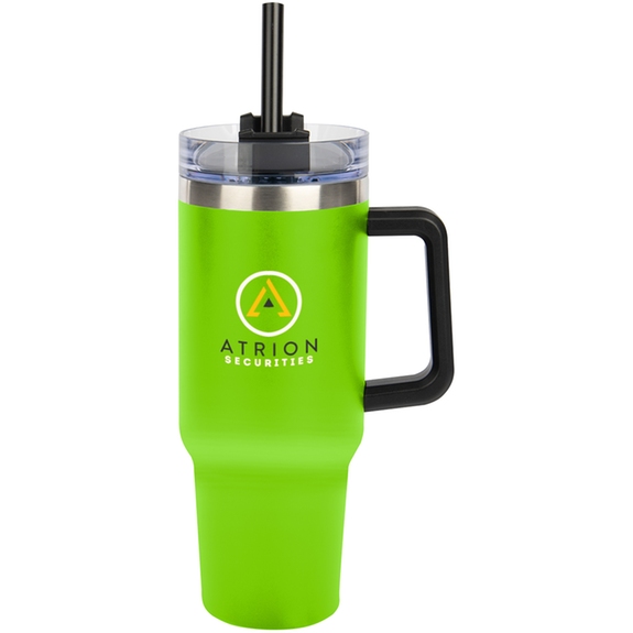Lime green - Full Color Intrepid Stainless Steel Logo Tumbler w/ Handle - 4