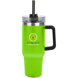 Lime green - Full Color Intrepid Stainless Steel Logo Tumbler w/ Handle - 4