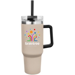 Beige Full Color Intrepid Stainless Steel Logo Tumbler w/ Handle - 40 oz.