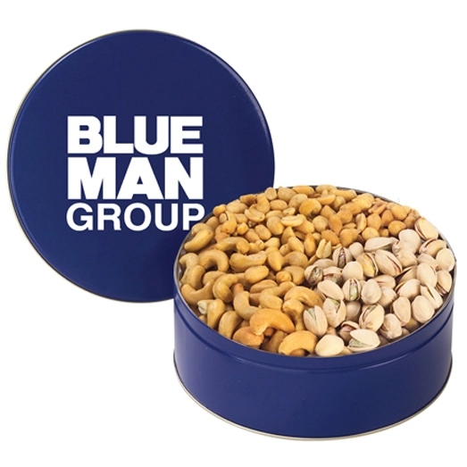 Blue 3 Way Promotional Nuts in Custom Tin - 1.5 lb.