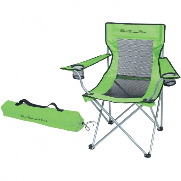 Lime Green Mesh Folding Logo Chair w/ Arms & Carrying Case