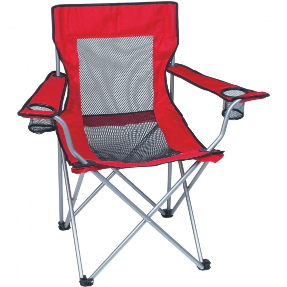 Red Mesh Folding Logo Chair w/ Arms & Carrying Case