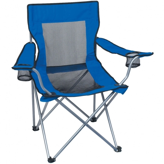 Royal Blue Mesh Folding Logo Chair w/ Arms & Carrying Case