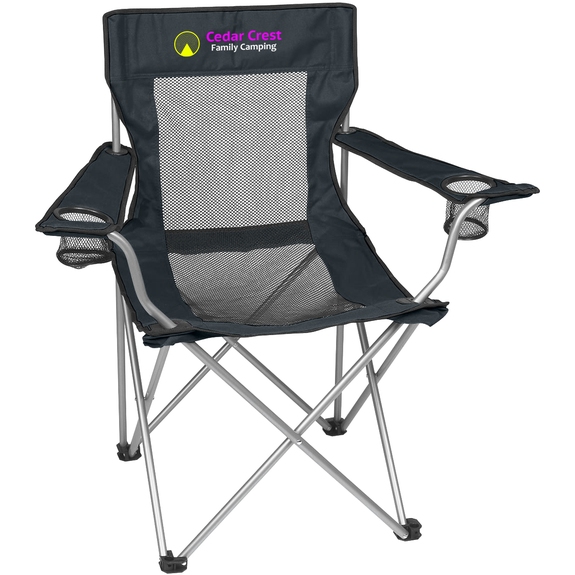 Black Mesh Folding Logo Chair w/ Arms & Carrying Case