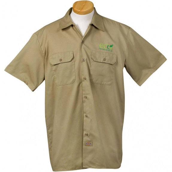 Khaki Dickies Short-Sleeve Custom Work Shirt