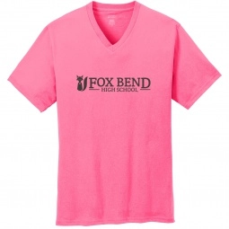 Neon Pink Port & Company V-Neck Custom T-Shirts