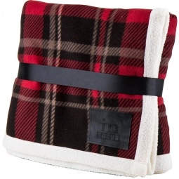 Red/Black Plaid Sherpa Lining Custom Blanket w/ Leather Patch - 50" x 60"