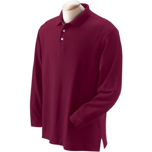 Burgundy Devon & Jones Pima Pique Long-Sleeve Custom Polo Shirt - Men's