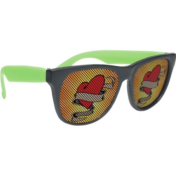 Black/Green Cool Lens Promotional Sunglasses