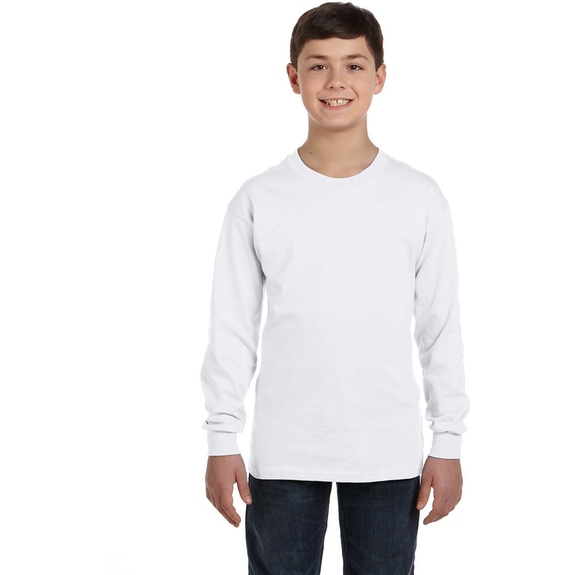 Front Gildan Heavy Cotton Custom Youth Long Sleeve T-Shirt - White