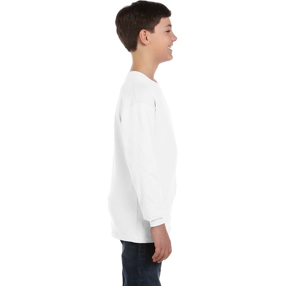 Side Gildan Heavy Cotton Custom Youth Long Sleeve T-Shirt - White