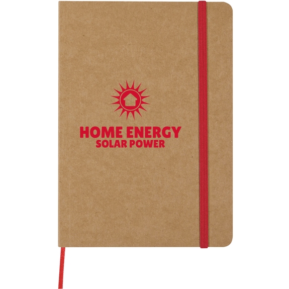 Natural / Red - Eco-Inspired Promotional Notebook w/ Strap - 5"w x 7"h