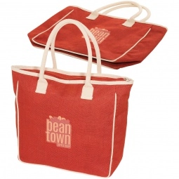 Red Seville Jute/Canvas Promotional Tote Bag